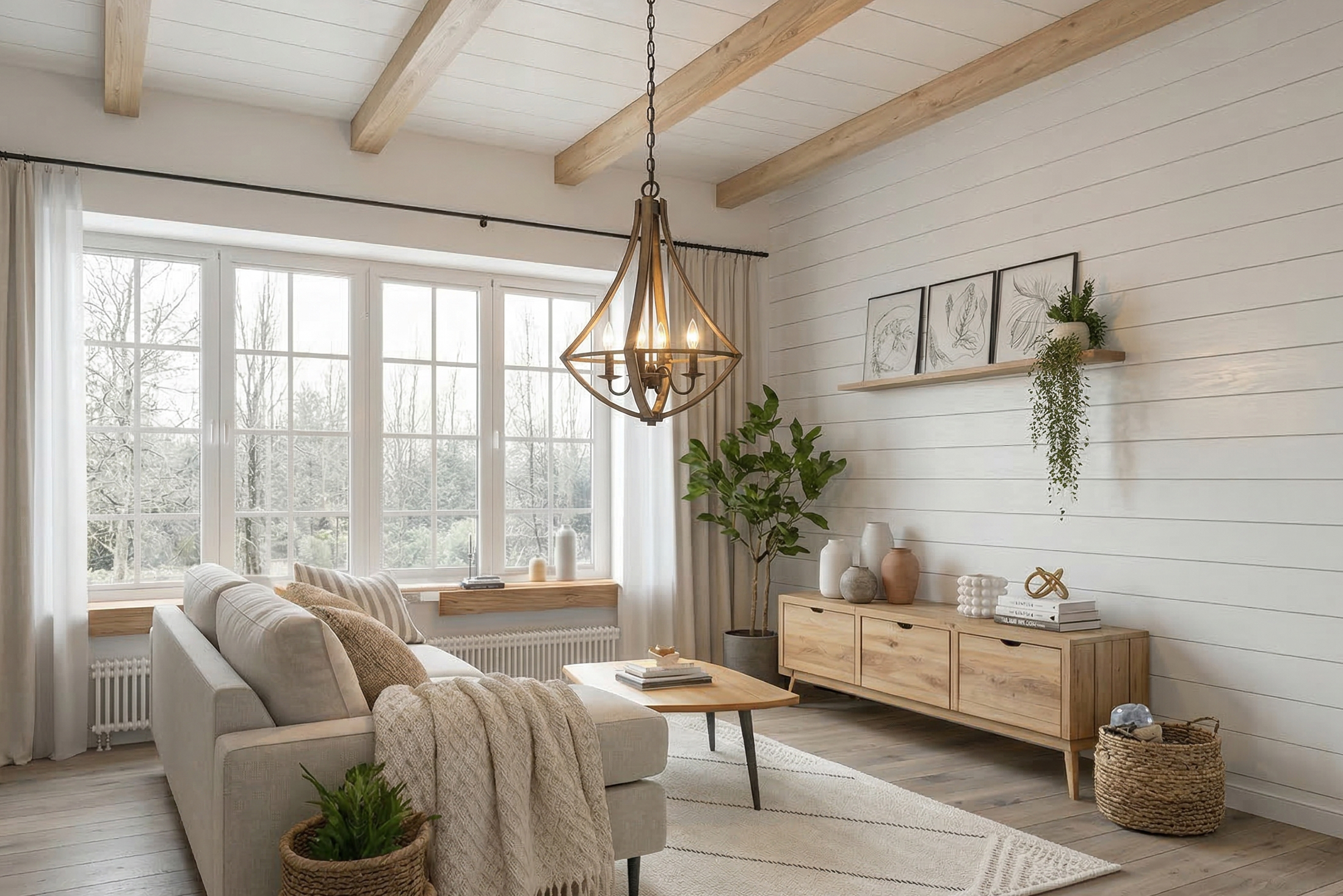 rustic wood chandelier ceiling light with exposed bulbs and metal frame